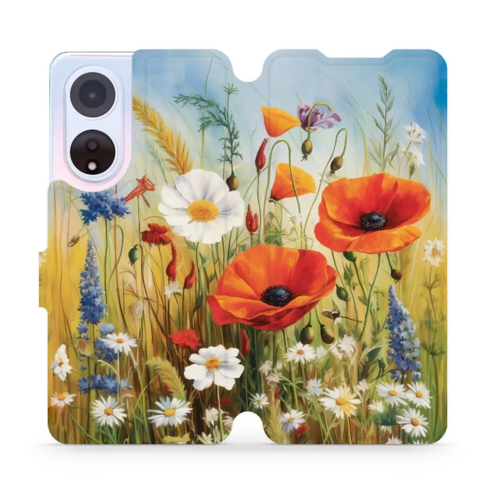 Handyhülle mit klappe für Oppo A98 5G, Mobiwear Book, Wiesenblumen