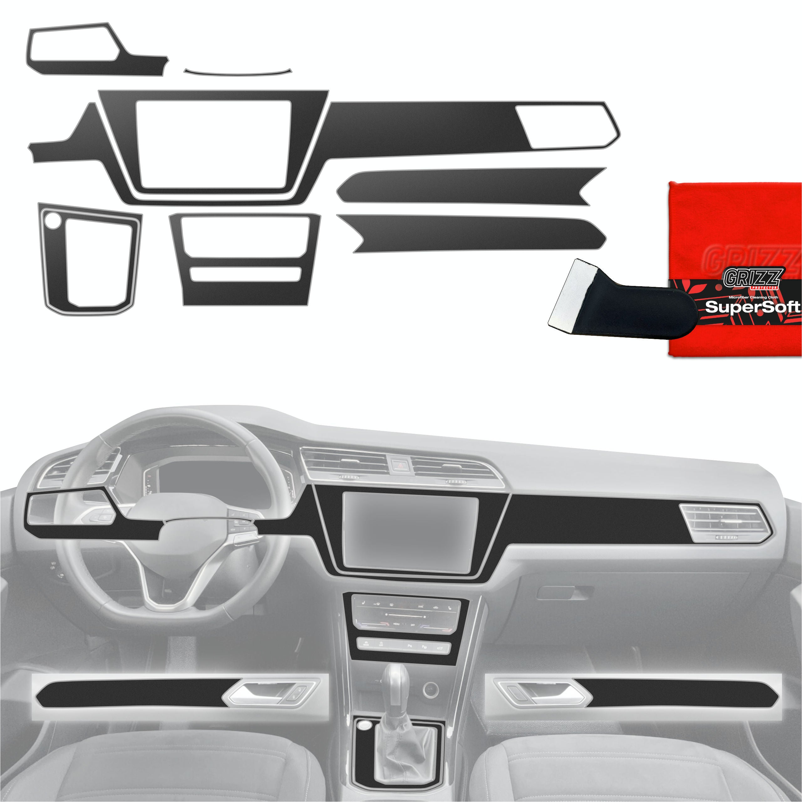 9in1 Schutzfolien Grizz Protector für Mittelkonsole & Armaturenbrett - Volkswagen Touran Highline (2025-2026) Schwarz Matt Antifingerprint