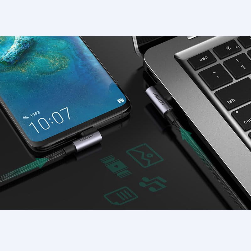 Winkelkabel Ugreen USB-A / USB-C Quick Charge 3.0 1 m, Grau
