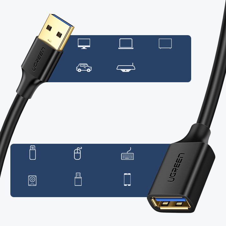 Adapterkabel USB (Buchse) - USB (Stecker), Ugreen 3.0, 5 Gbps, 1 m, Schwarz