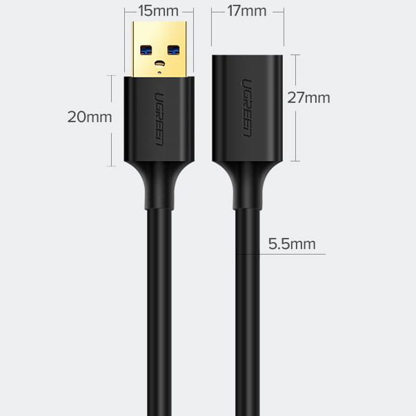 Adapterkabel USB (Buchse) - USB (Stecker), Ugreen 3.0, 5 Gbps, 3 m, Schwarz