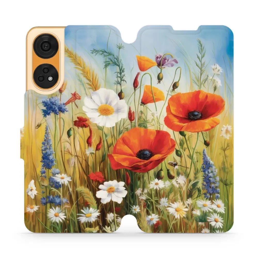 Handyhülle mit klappe für Oppo Reno8T 5G, Mobiwear Book, Wiesenblumen