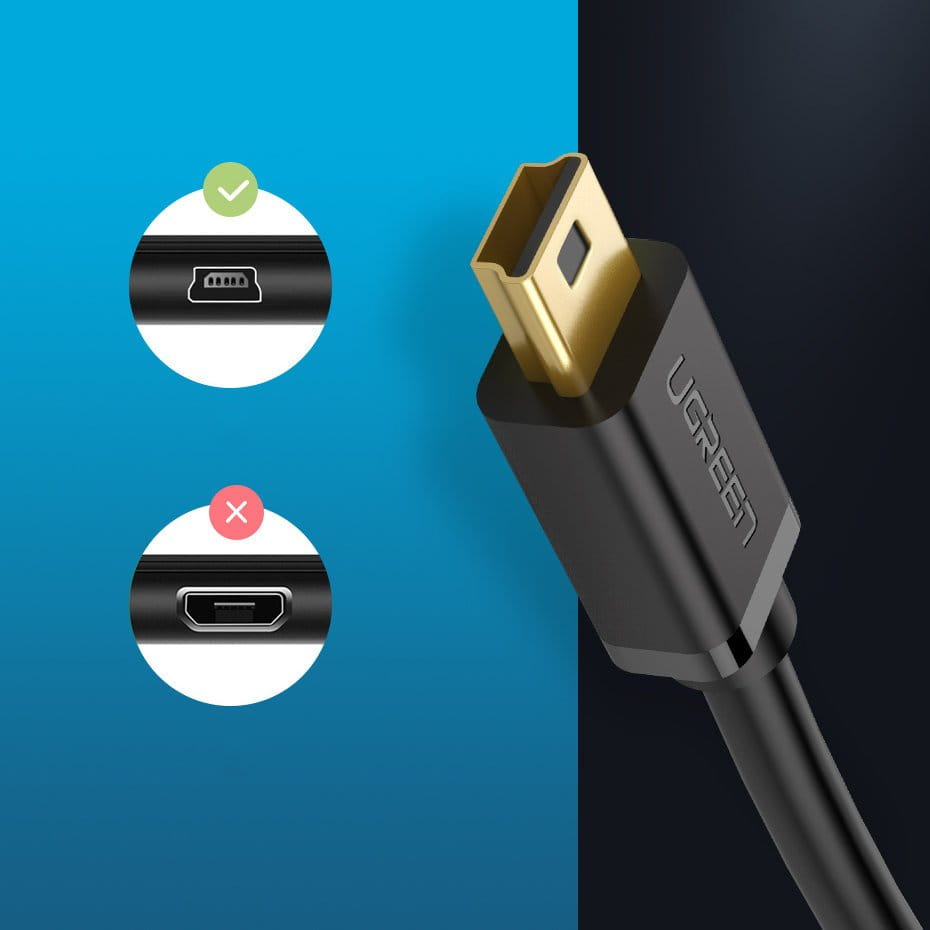 Kabel UGREEN USB-A für Mini-USB 480 Mbps, 0,5 m, Schwarz