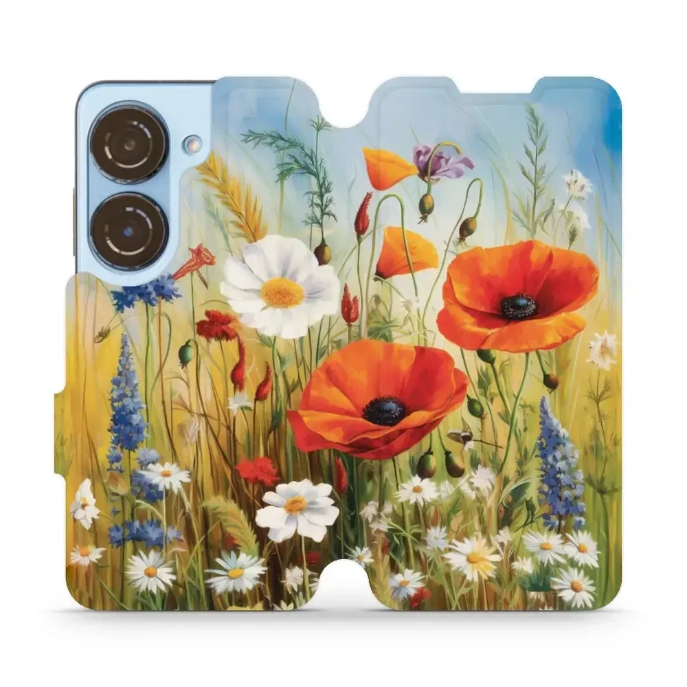 Handyhülle mit klappe für Asus Zenfone 10, Mobiwear Book, Wiesenblumen
