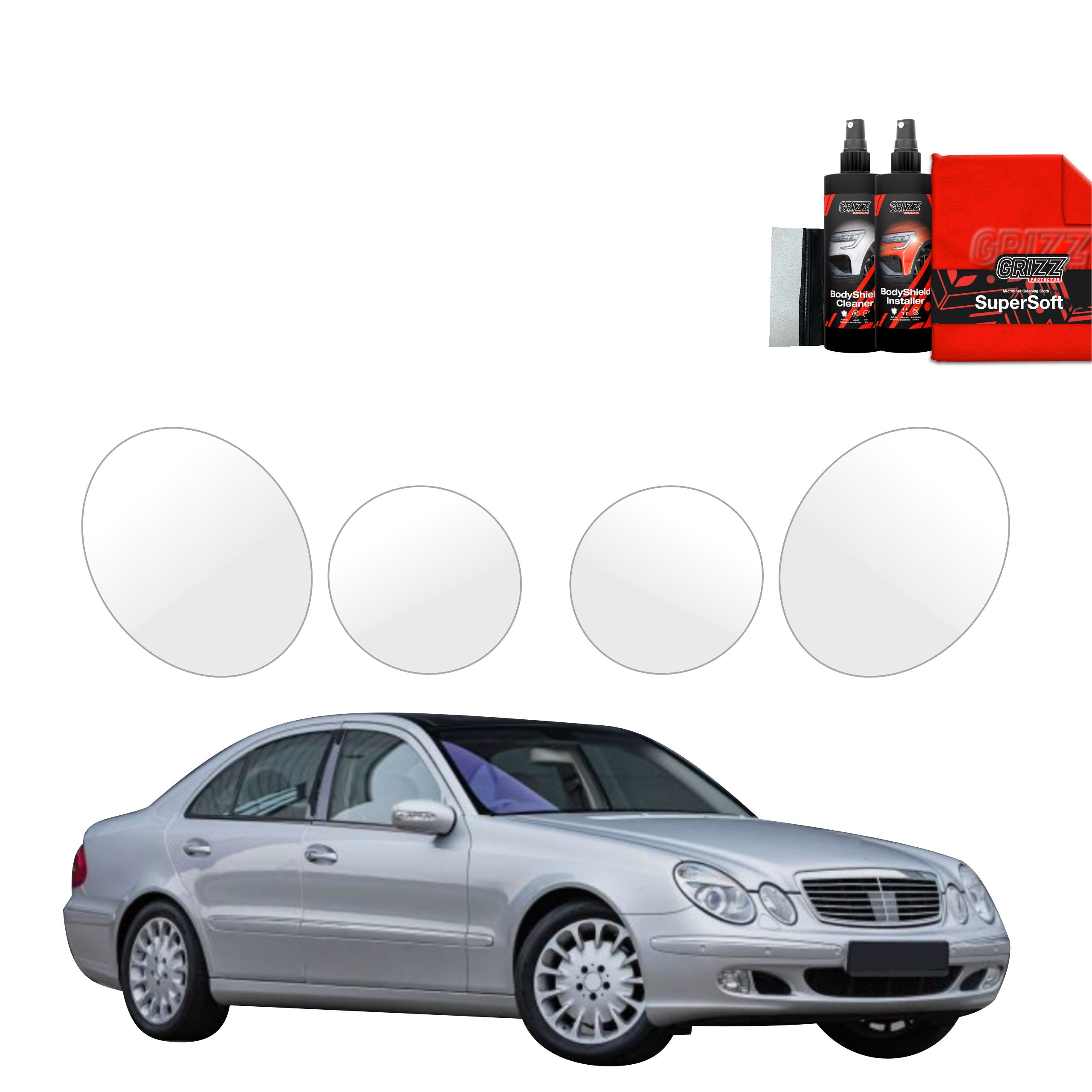 4in1 Schutzfolie Grizz Protector für Scheinwerfer - Mercedes Benz E Klasse W211 Sedan (2002-2009)