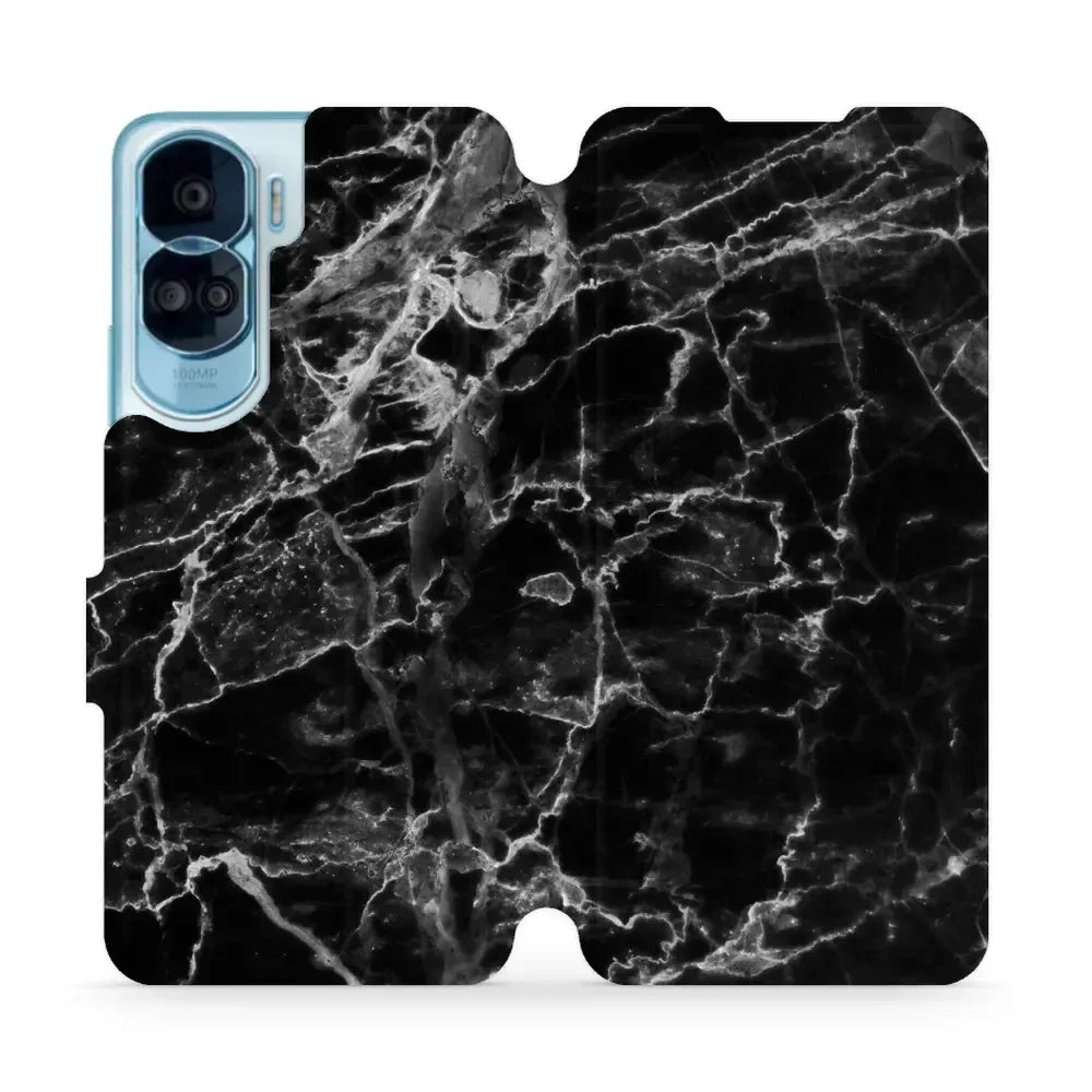 Handyhülle mit klappe für Honor 90 Lite, Mobiwear Book, Schwarzer Marmor