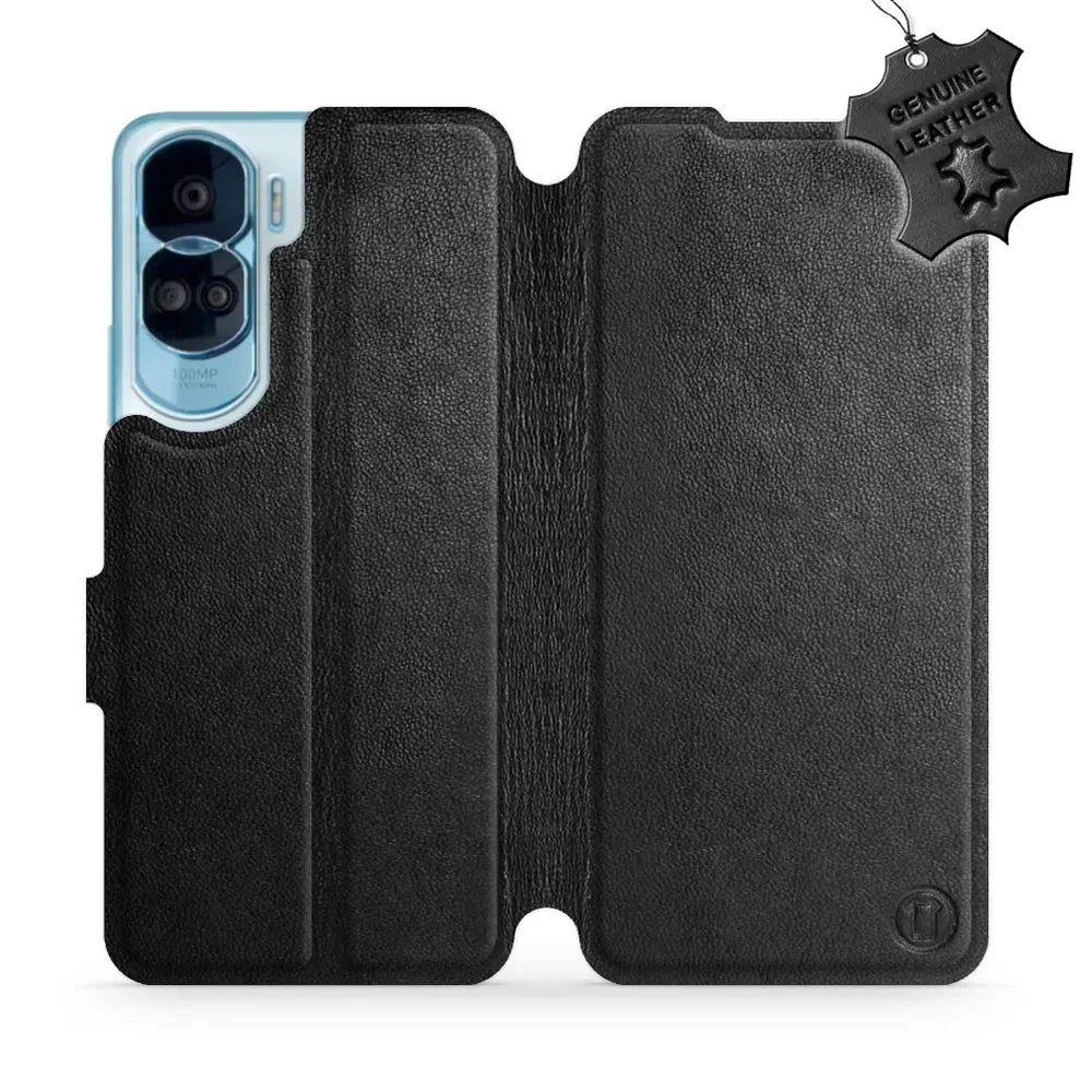 Echtleder Handyhülle für Honor 90 Lite, Mobiwear Leather, Schwarz
