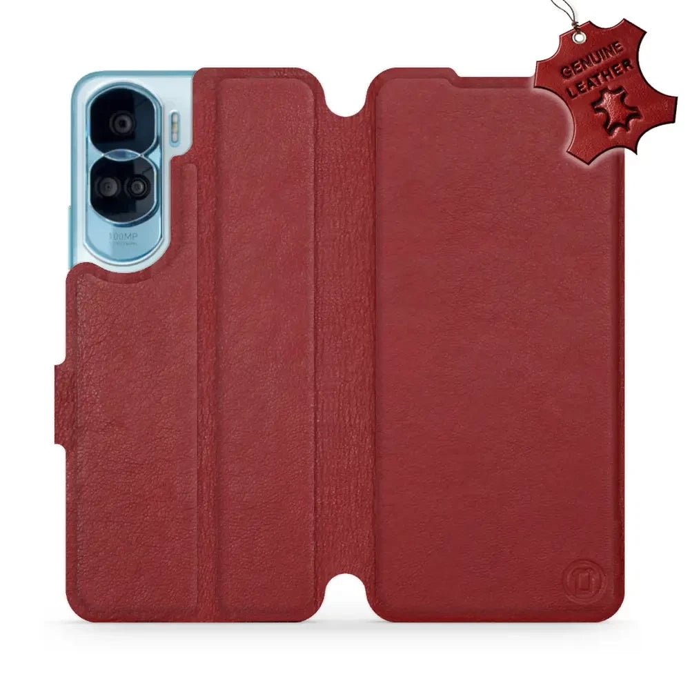 Echtleder Handyhülle für Honor 90 Lite, Mobiwear Leather, Dunkelrot