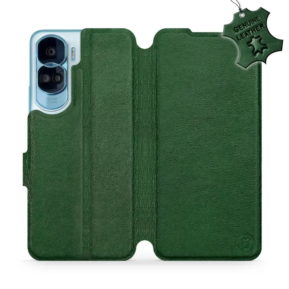 Echtleder Handyhülle für Honor 90 Lite, Mobiwear Leather, Grün