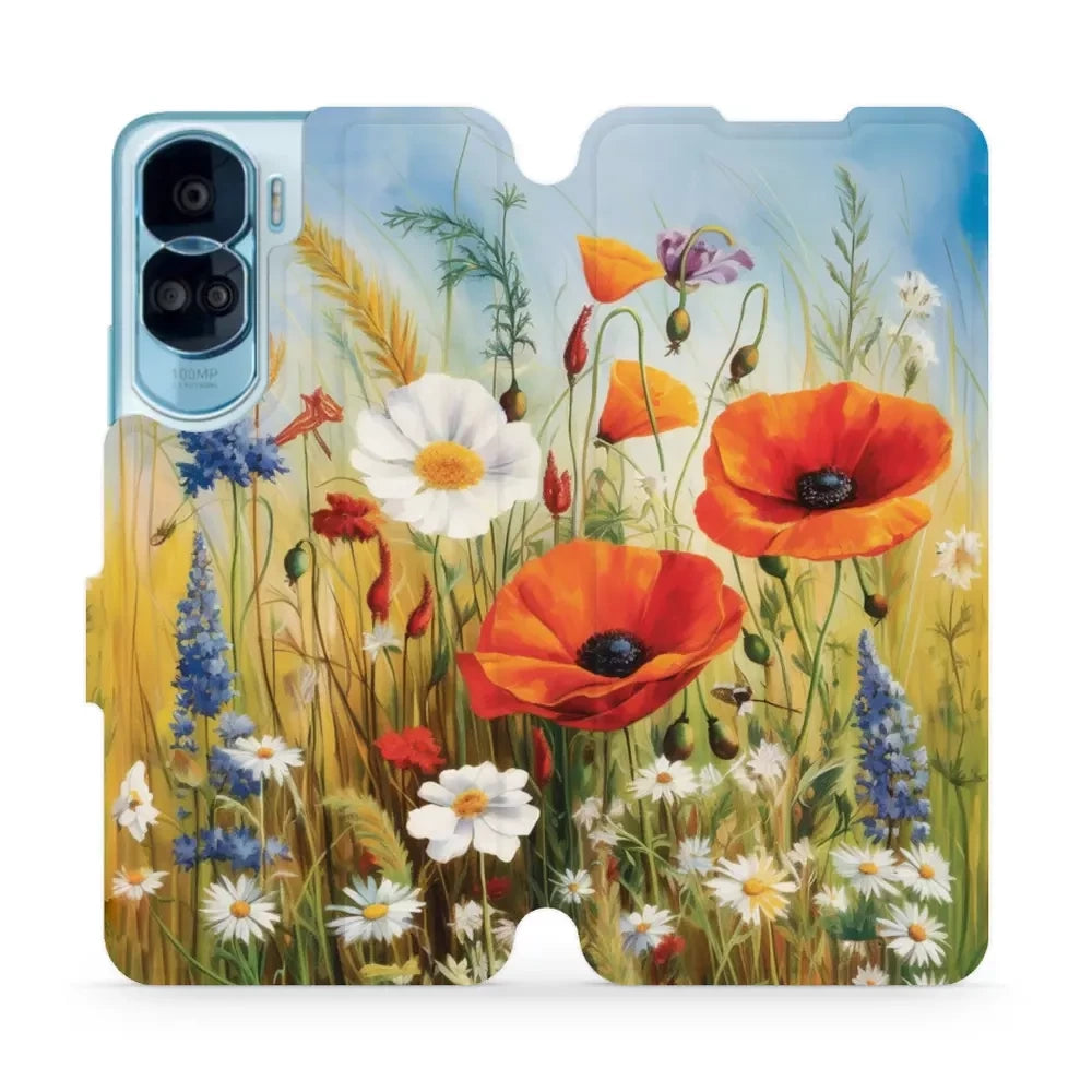 Handyhülle mit klappe für Honor 90 Lite, Mobiwear Book, Wiesenblumen