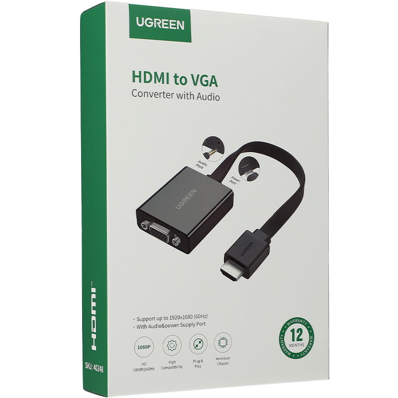 Adapter, Adapter Ugreen HDMI auf VGA, micro USB / Audio 3,5 mm Miniklinke, Schwarz