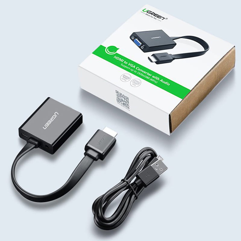 Adapter, Adapter Ugreen HDMI auf VGA, micro USB / Audio 3,5 mm Miniklinke, Schwarz