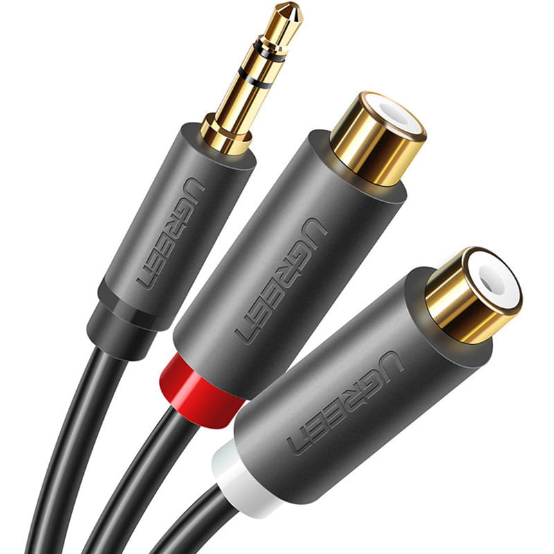 Ugreen Audiokabel 3,5 mm Miniklinke (männlich) - 2x RCA (weiblich), 25 cm, Grau