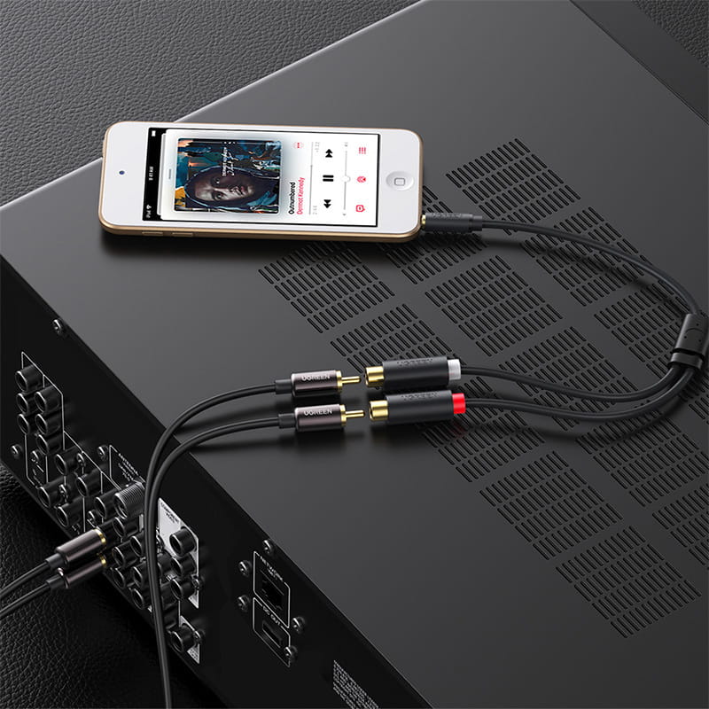 Ugreen Audiokabel 3,5 mm Miniklinke (männlich) - 2x RCA (weiblich), 25 cm, Grau
