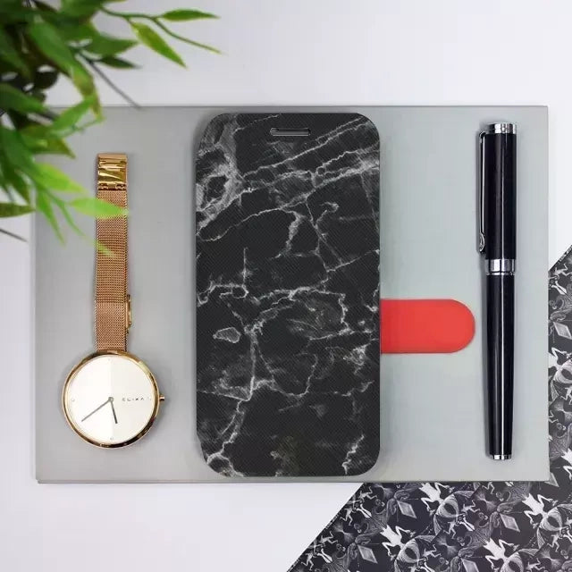 Handyhülle mit klappe für Oppo Reno10 Pro 5G, Mobiwear Book, Schwarzer Marmor