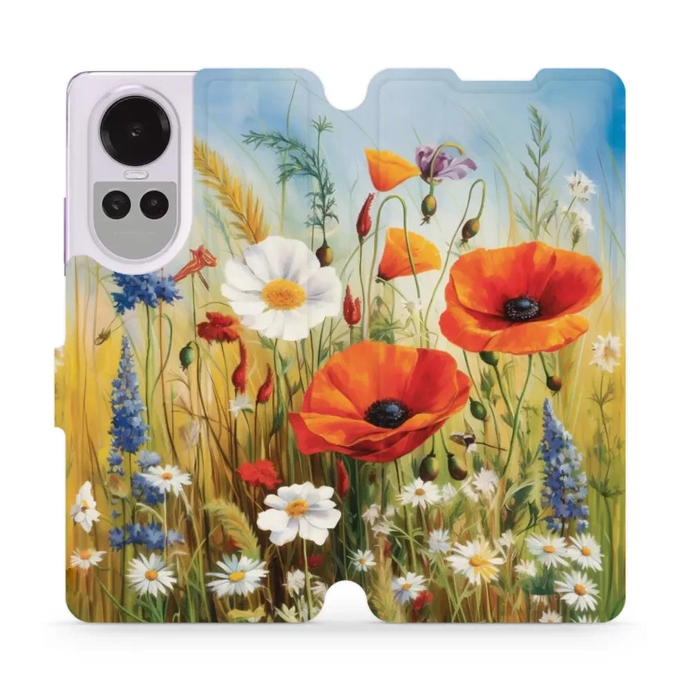 Handyhülle mit klappe für Oppo Reno10 Pro 5G, Mobiwear Book, Wiesenblumen