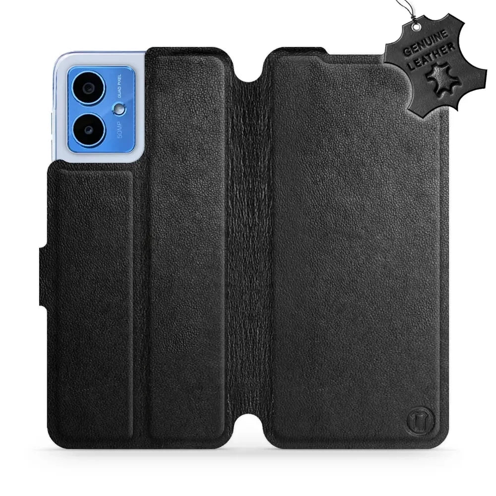 Echtleder Handyhülle für Motorola Moto G14, Mobiwear Leather, Schwarz