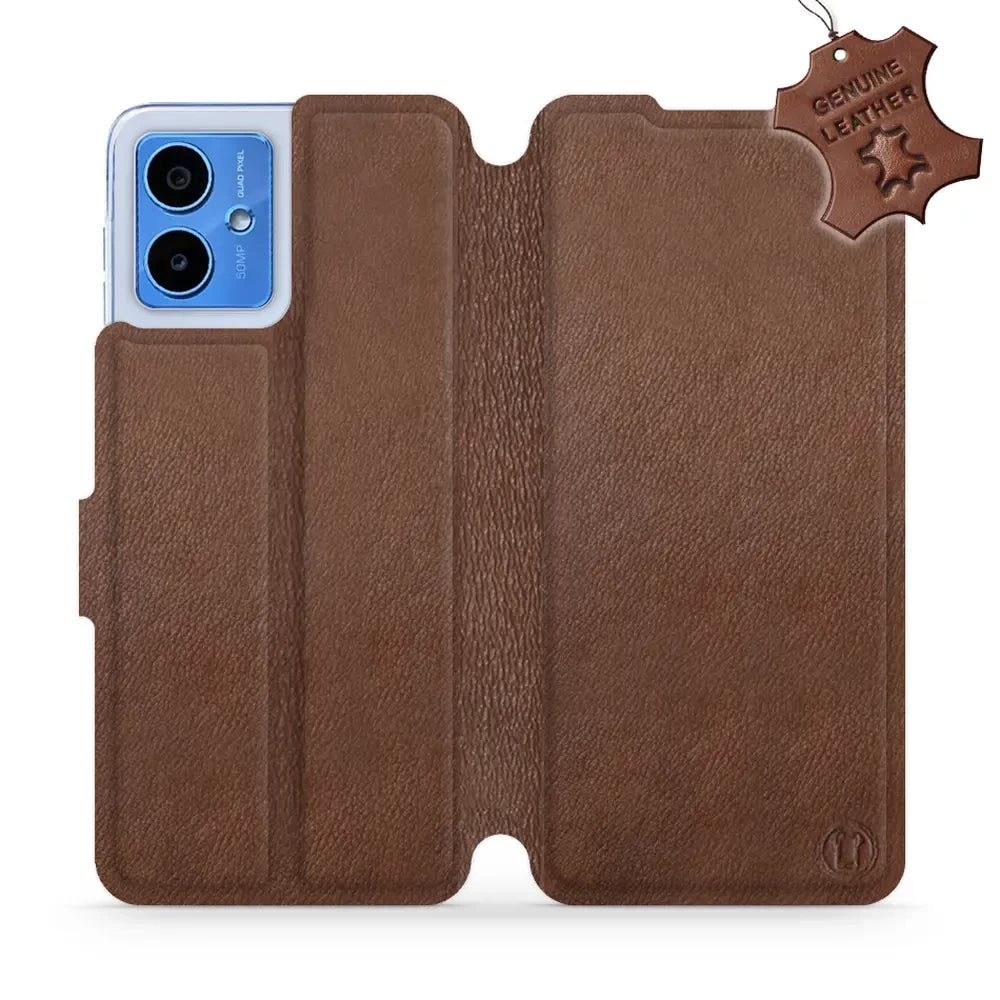 Echtleder Handyhülle für Motorola Moto G14, Mobiwear Leather, Braun