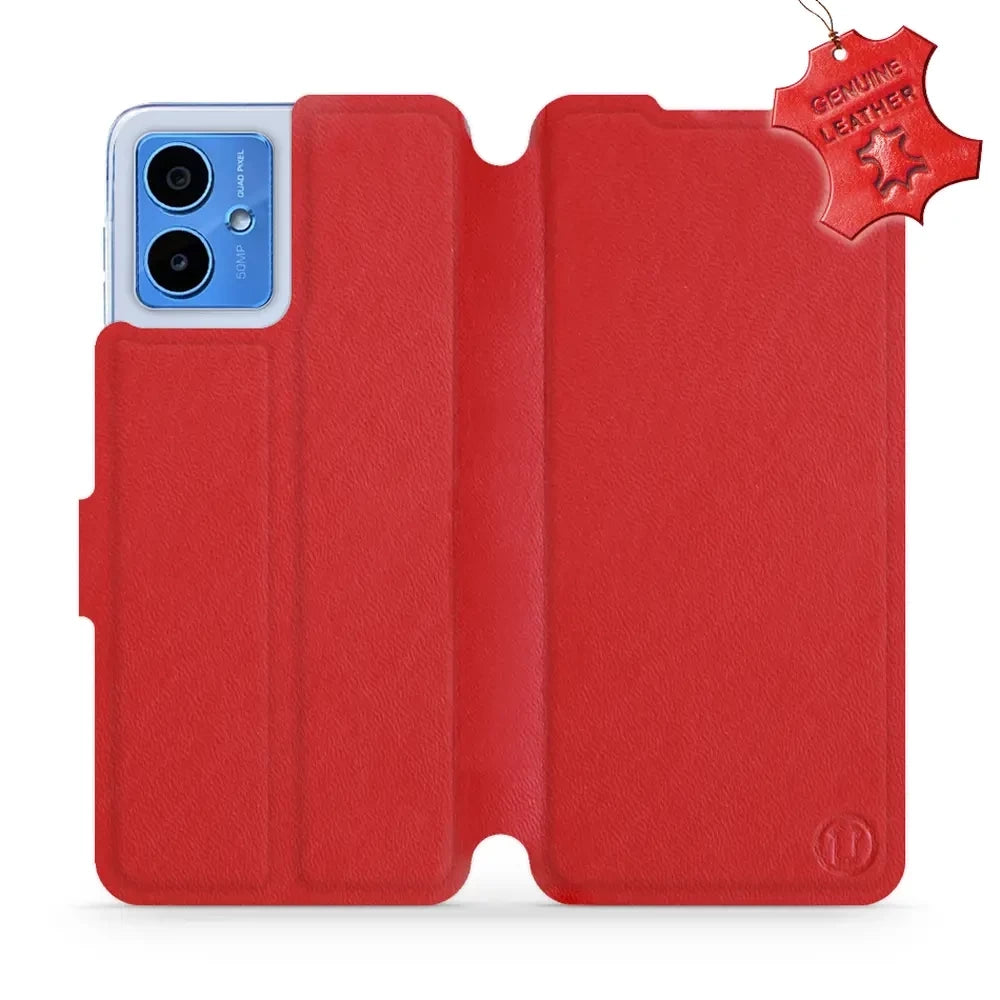 Echtleder Handyhülle für Motorola Moto G14, Mobiwear Leather, Rot