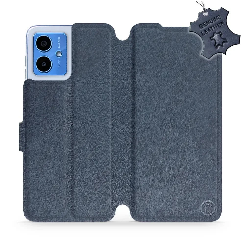 Echtleder Handyhülle für Motorola Moto G14, Mobiwear Leather, Dunkelblau