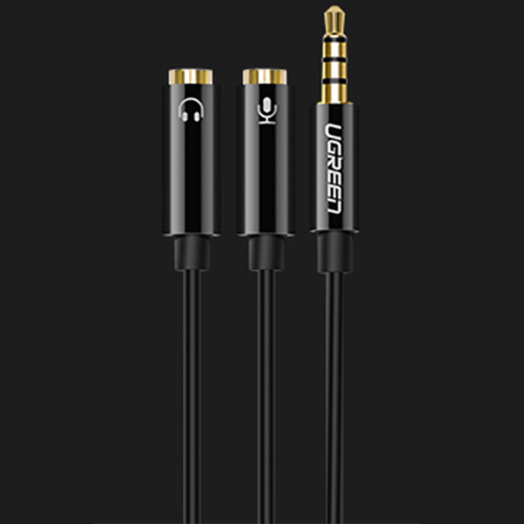 Ugreen 3,5 mm Miniklinken-Kopfhörer-Splitterkabel (Mikrofon + Stereoausgang) 28 cm, schwarz
