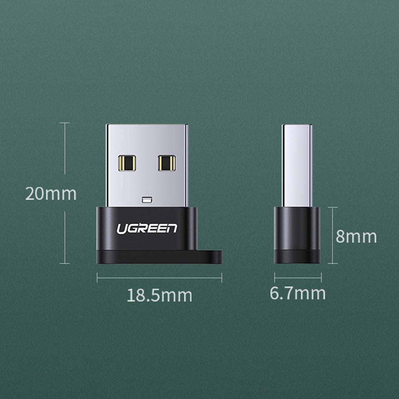 Adapter von USB-C auf USB-A Ugreen, Schwarz