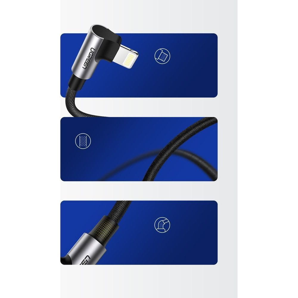 Ugreen USB-A / Lightning Quick Charge 3.0 Winkelkabel, MFI, 1m, Grau