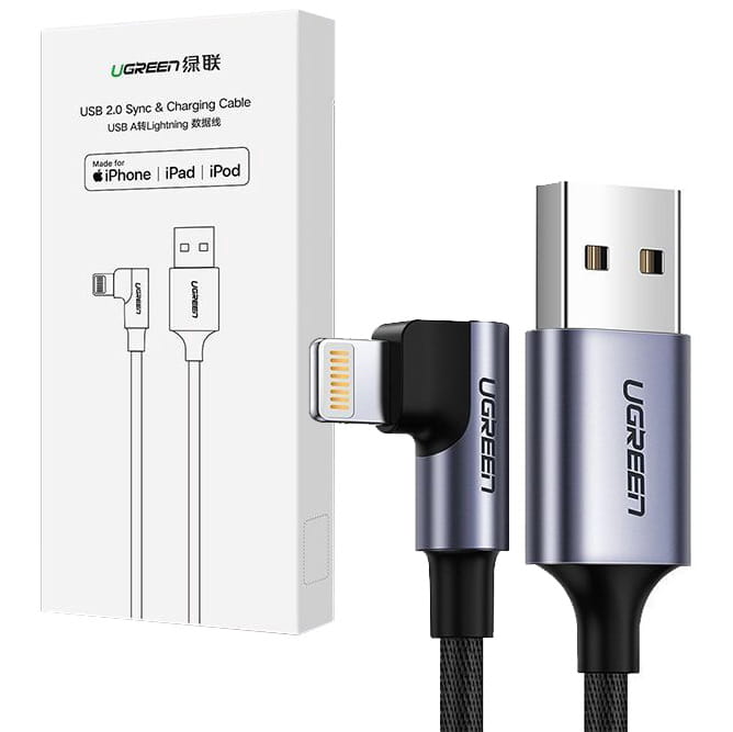 Ugreen USB-A / Lightning Quick Charge 3.0 Winkelkabel, MFI, 1m, Grau