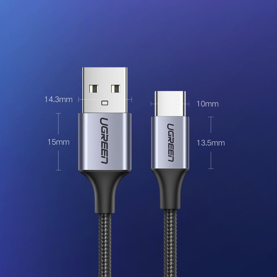 Kabel Ugreen USB - USB-C, 0,5m, 3A, Quick Charge 3.0, Grau