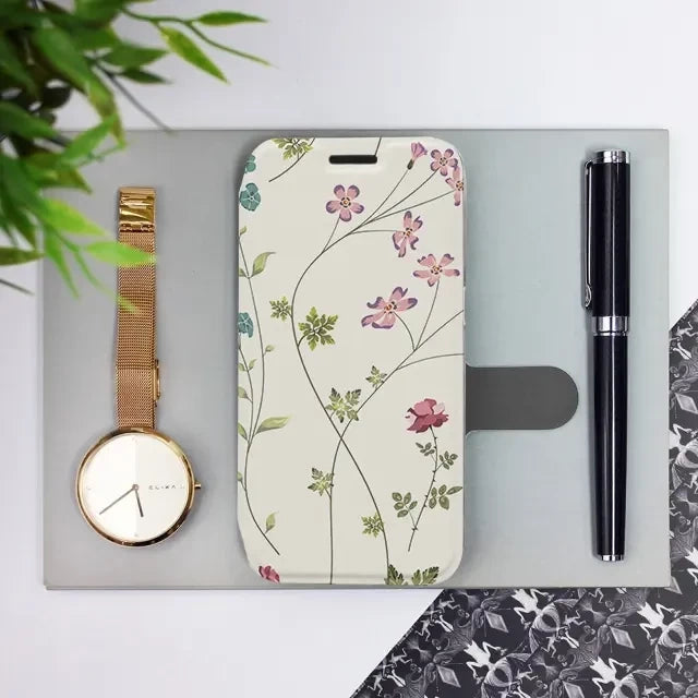 Handyhülle mit klappe für iPhone 15, Mobiwear Book, Feldblumen