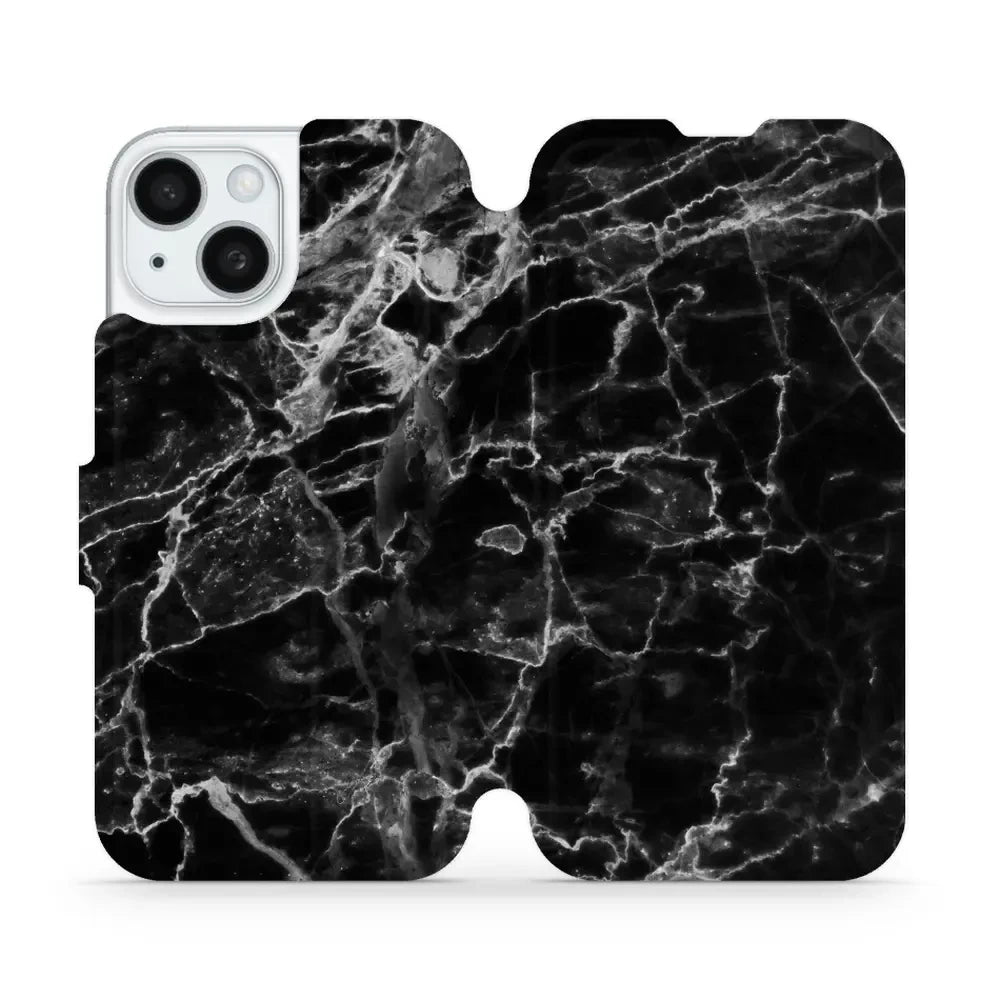 Handyhülle mit klappe für iPhone 15, Mobiwear Book, Schwarzer Marmor
