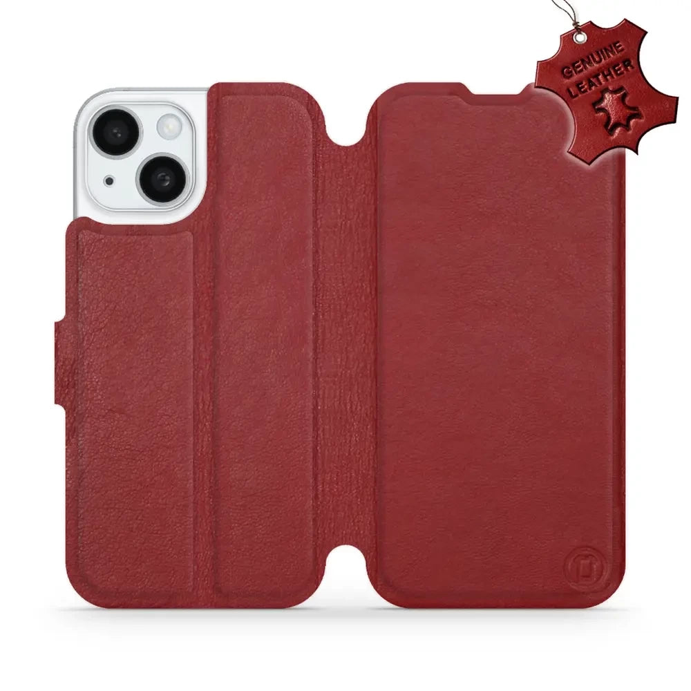 Echtleder Handyhülle für iPhone 15, Mobiwear Leather, Dunkelrot
