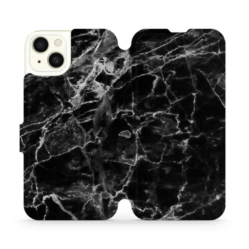 Handyhülle mit klappe für iPhone 15 Plus, Mobiwear Book, Schwarzer Marmor