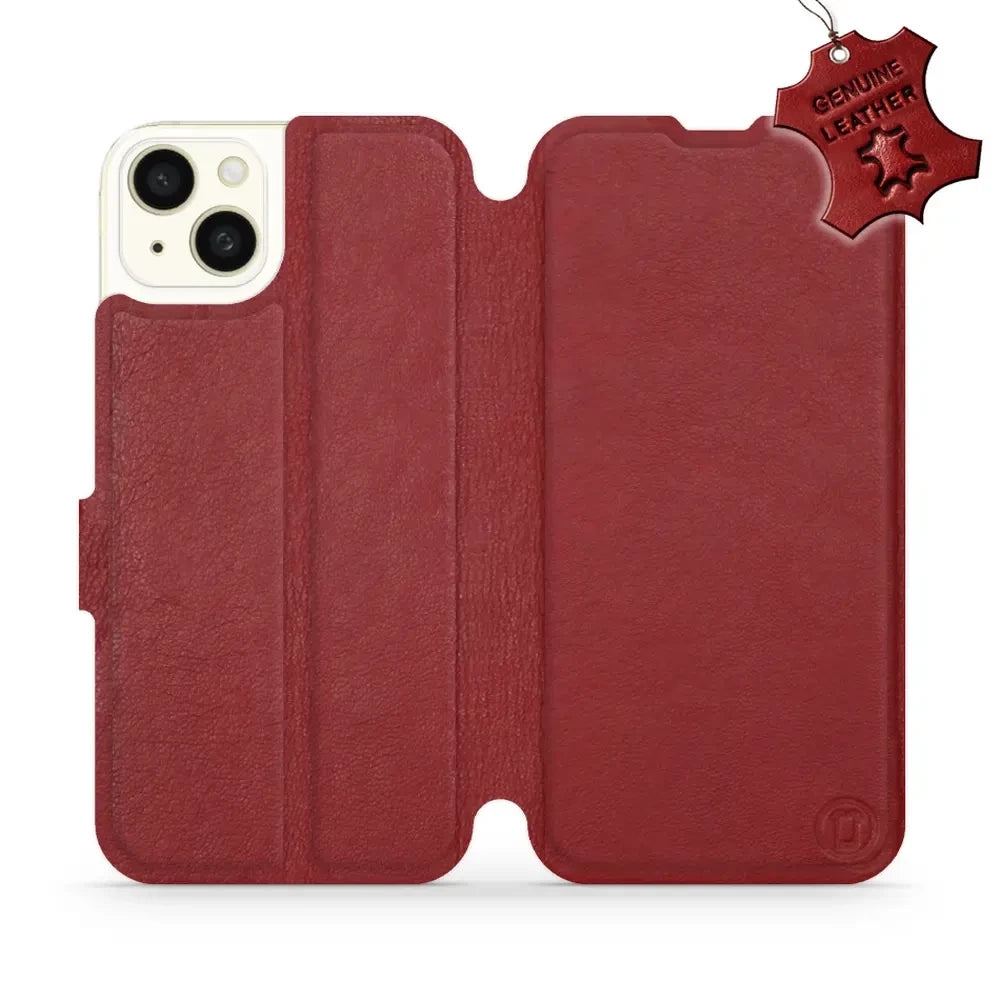 Echtleder Handyhülle für iPhone 15 Plus, Mobiwear Leather, Dunkelrot