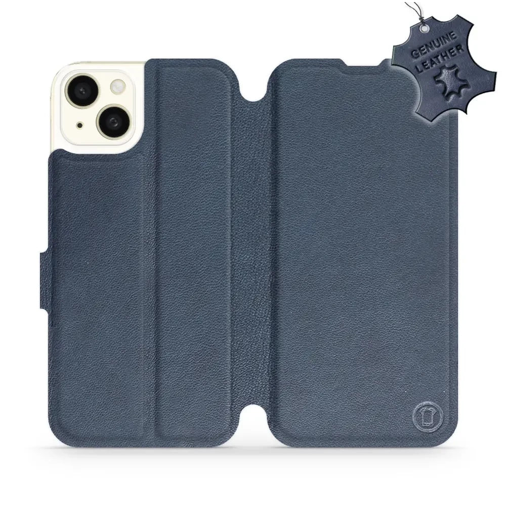 Echtleder Handyhülle für iPhone 15 Plus, Mobiwear Leather, Dunkelblau