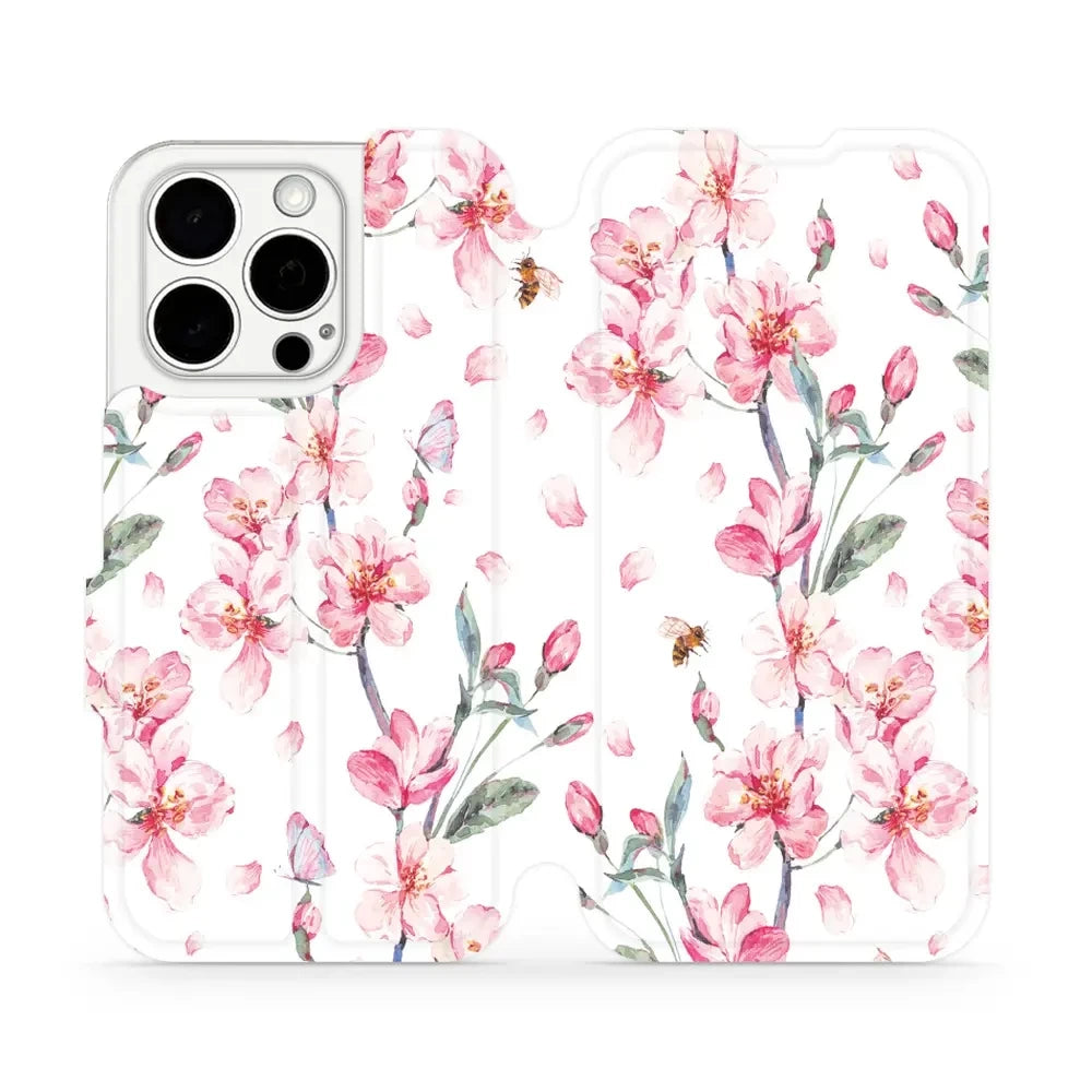 Handyhülle mit klappe für iPhone 15 Pro, Mobiwear Book, Rosa Frühling