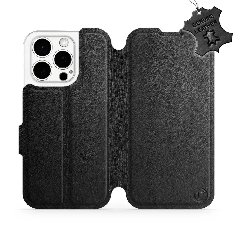 Echtleder Handyhülle für iPhone 15 Pro, Mobiwear Leather, Schwarz