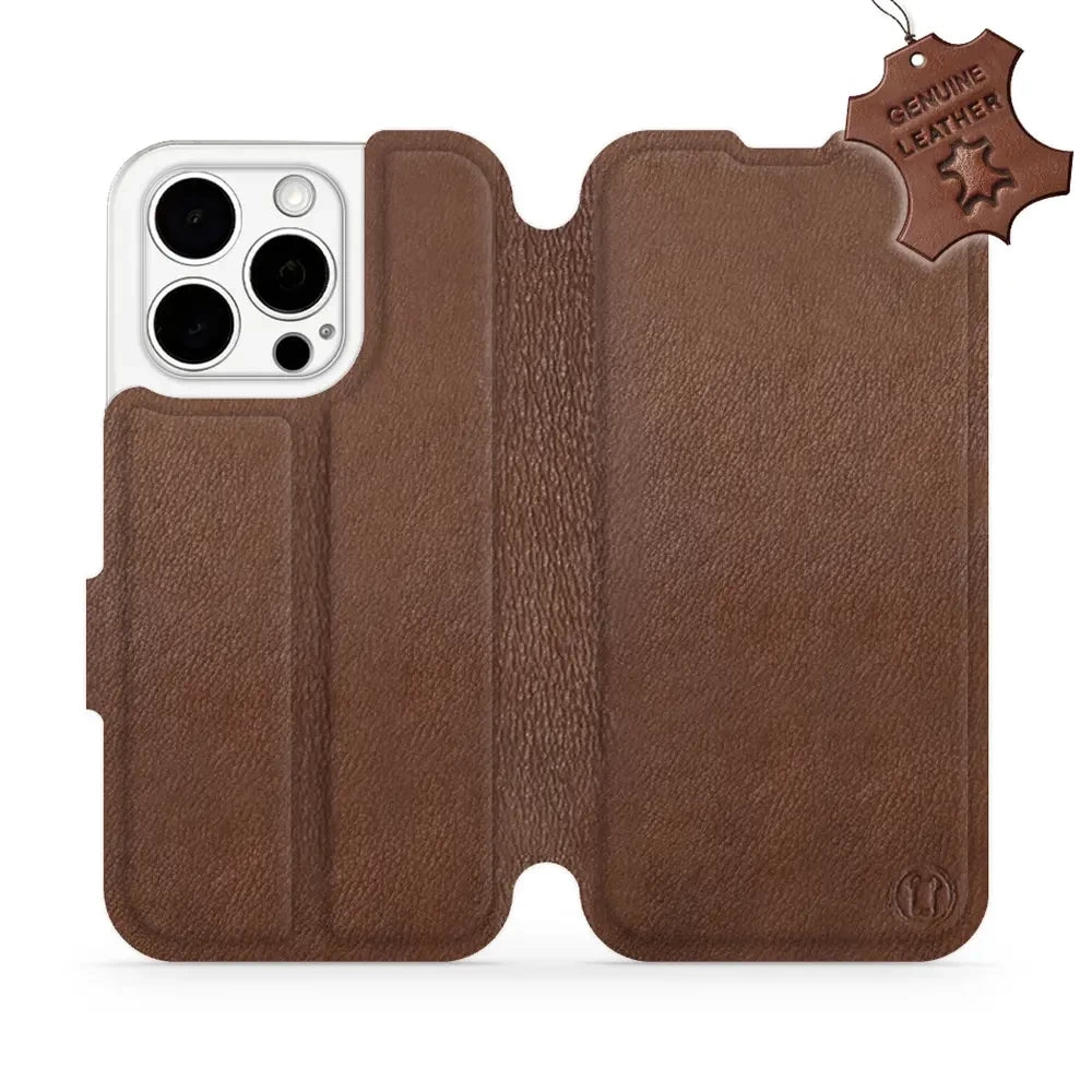 Echtleder Handyhülle für iPhone 15 Pro, Mobiwear Leather, Braun