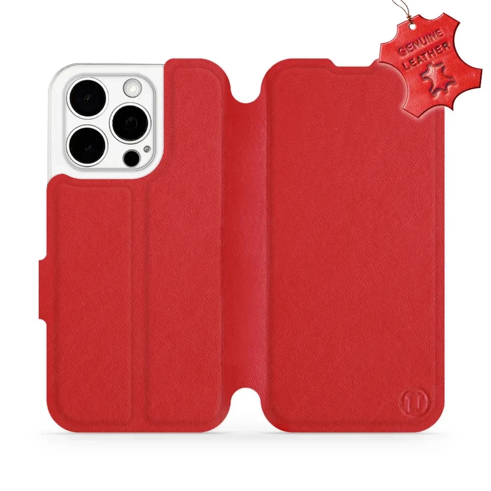 Echtleder Handyhülle für iPhone 15 Pro, Mobiwear Leather, Rot
