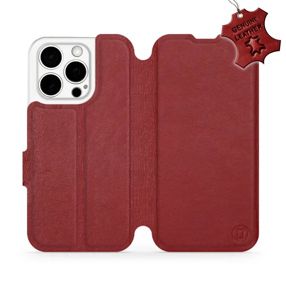 Echtleder Handyhülle für iPhone 15 Pro, Mobiwear Leather, Dunkelrot