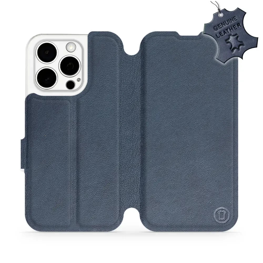 Echtleder Handyhülle für iPhone 15 Pro, Mobiwear Leather, Dunkelblau