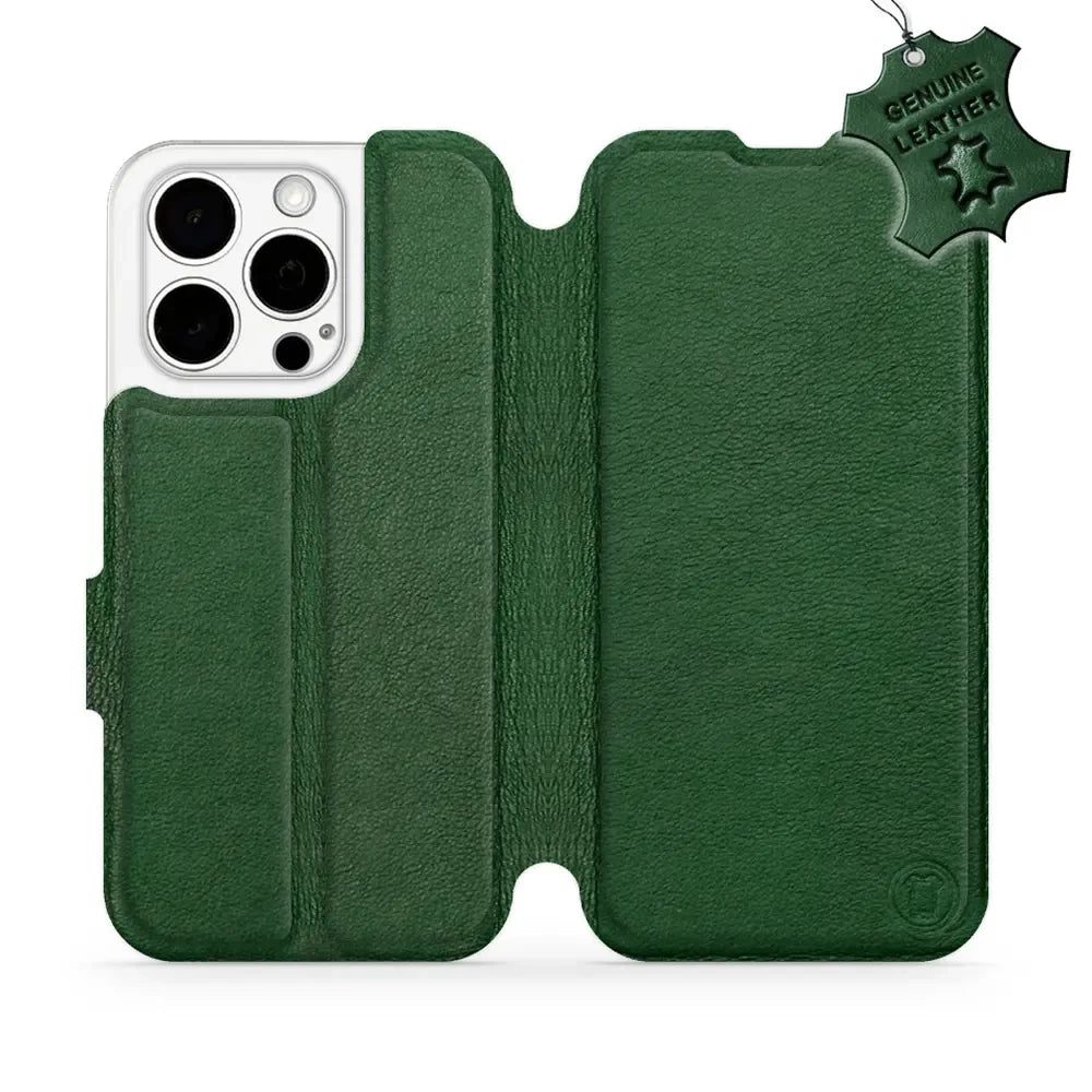 Echtleder Handyhülle für iPhone 15 Pro, Mobiwear Leather, Grün