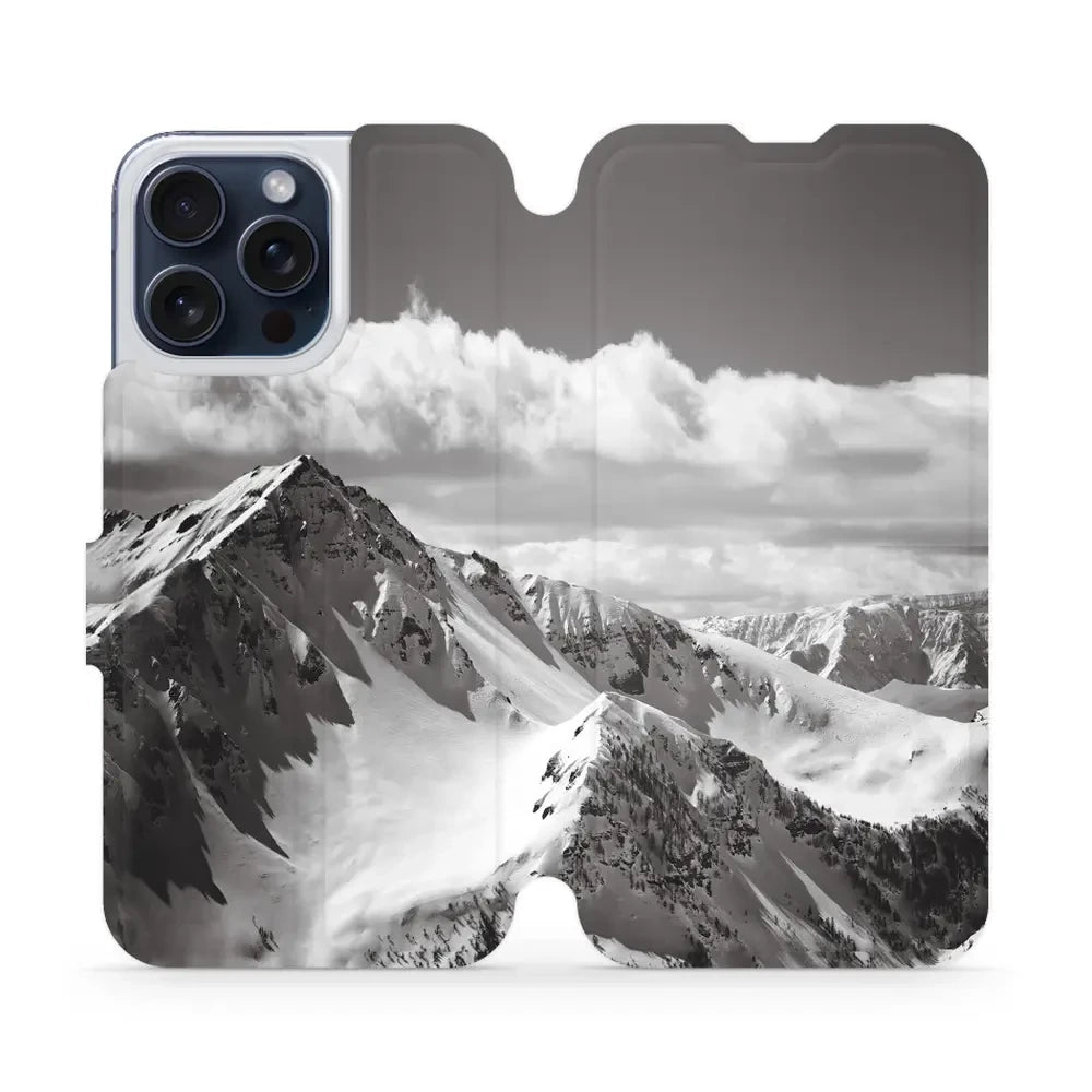 Handyhülle mit klappe für iPhone 15 Pro Max, Mobiwear Book, Berggipfel
