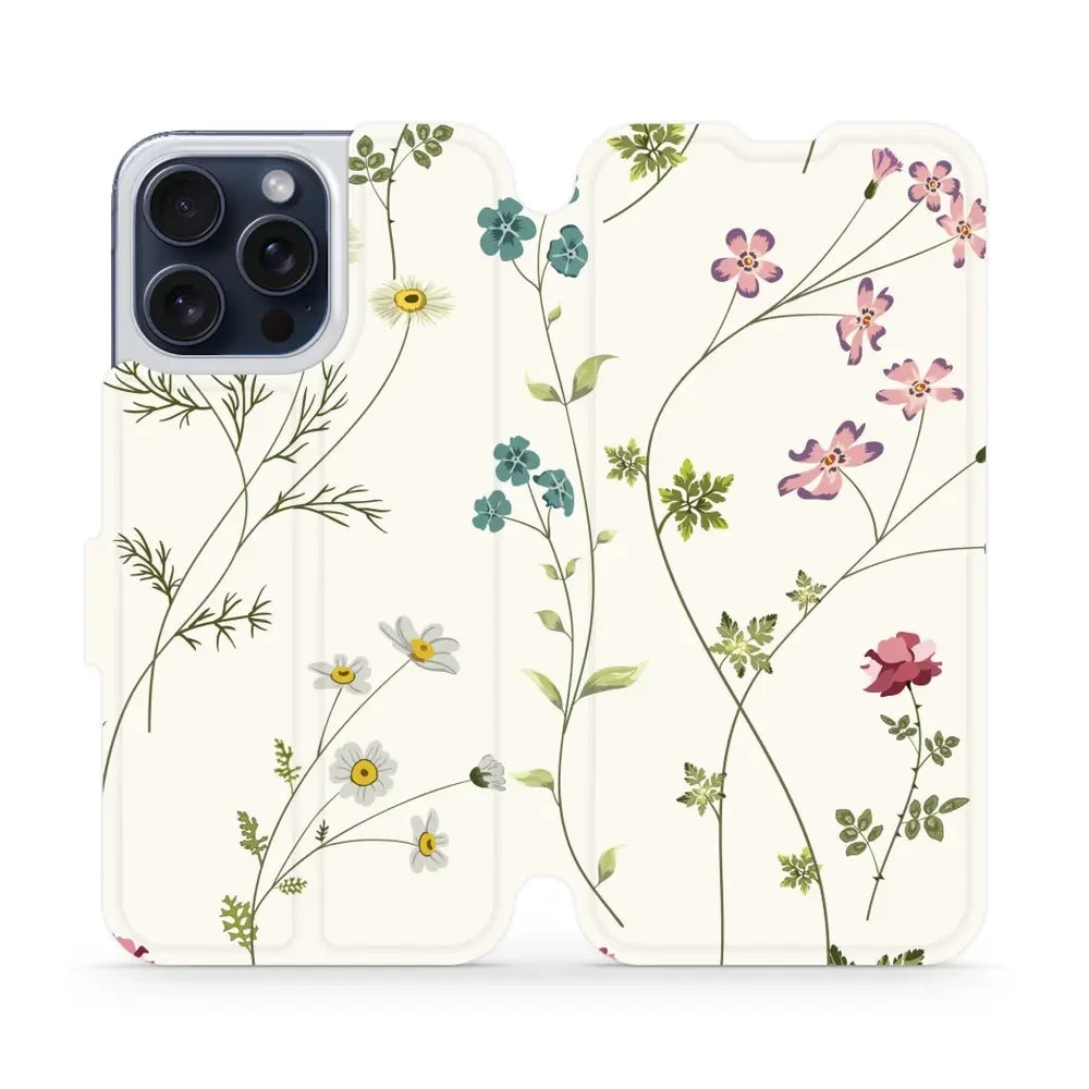 Handyhülle mit klappe für iPhone 15 Pro Max, Mobiwear Book, Feldblumen