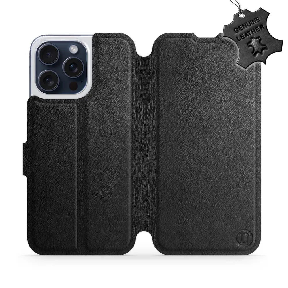 Echtleder Handyhülle für iPhone 15 Pro Max, Mobiwear Leather, Schwarz