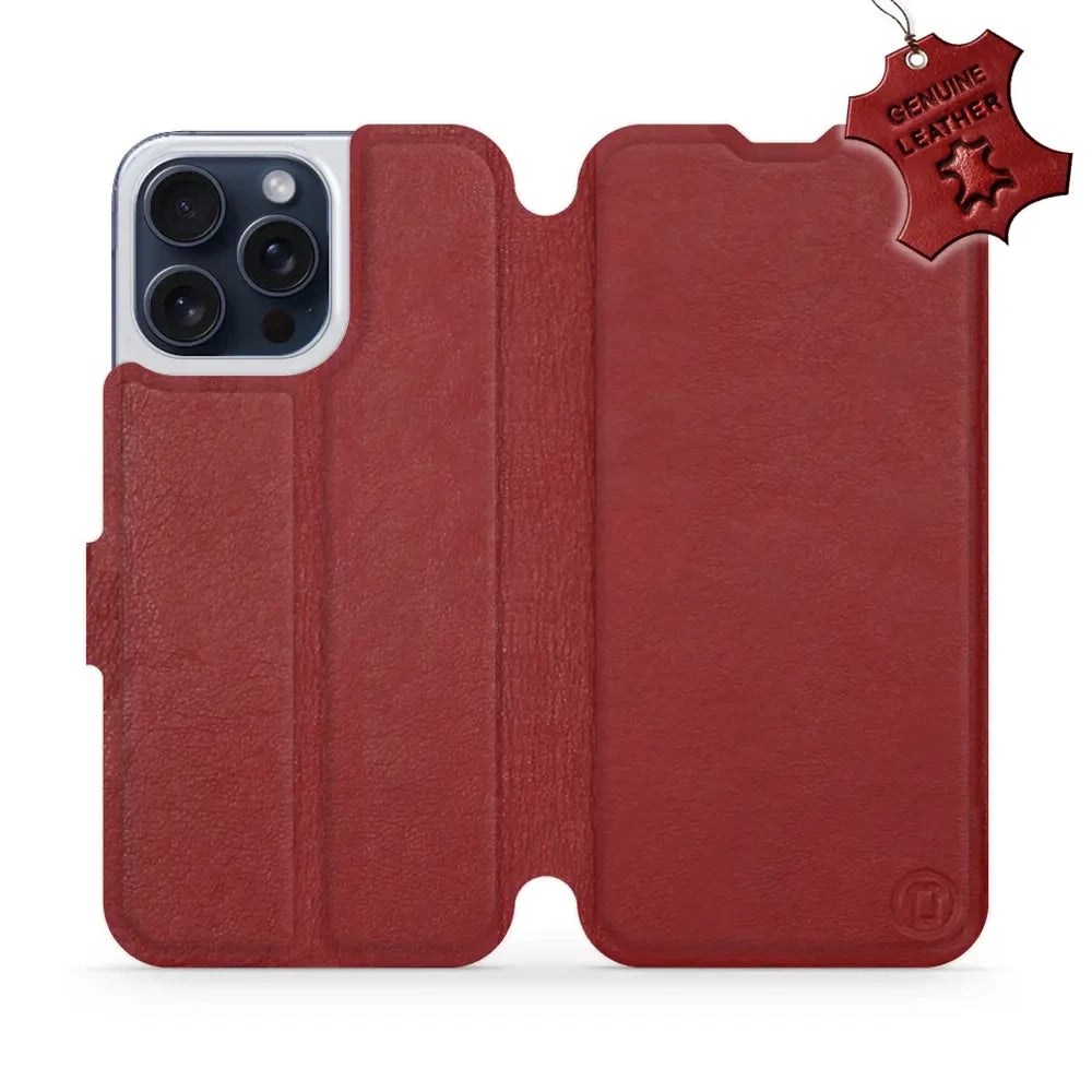 Echtleder Handyhülle für iPhone 15 Pro Max, Mobiwear Leather, Dunkelrot
