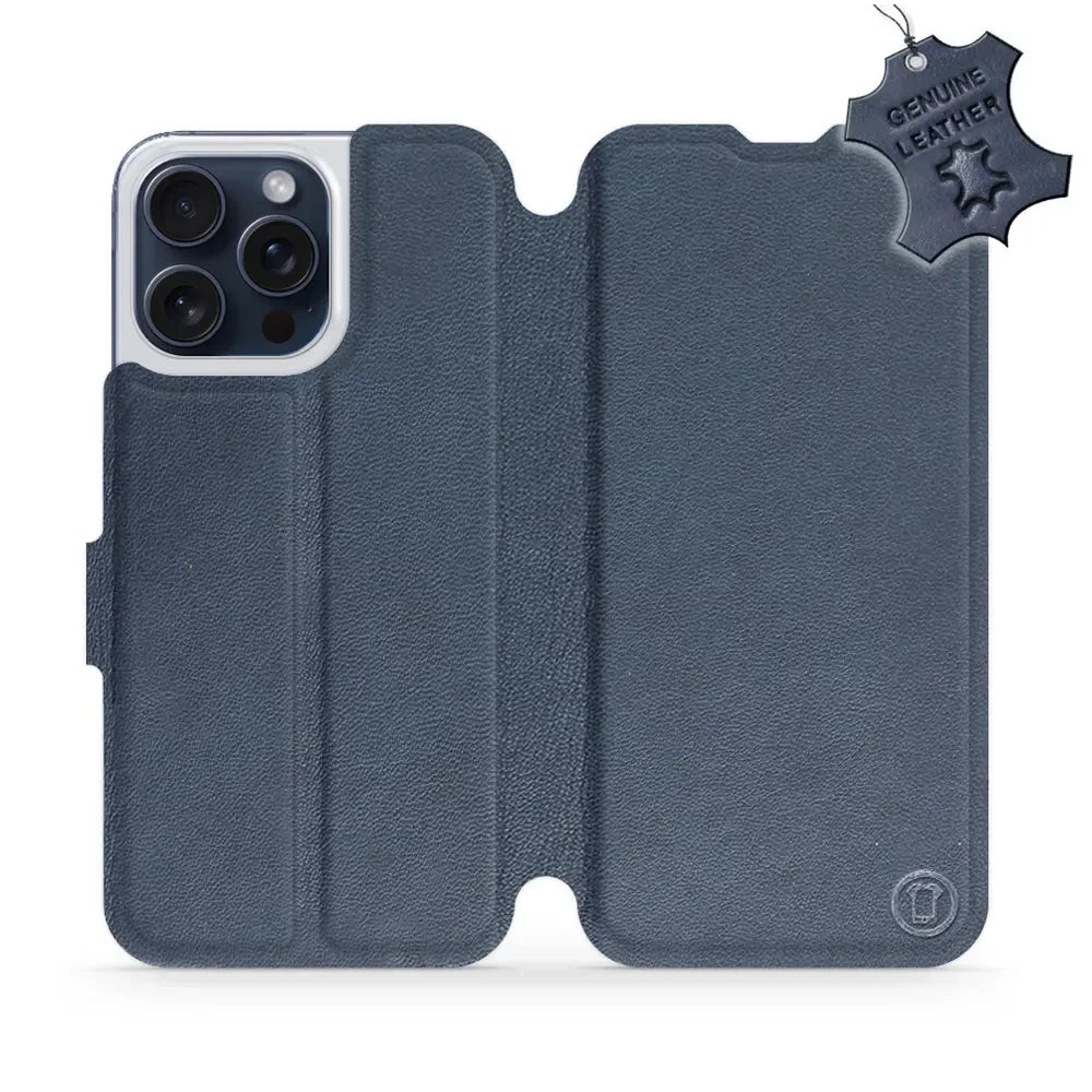 Echtleder Handyhülle für iPhone 15 Pro Max, Mobiwear Leather, Dunkelblau