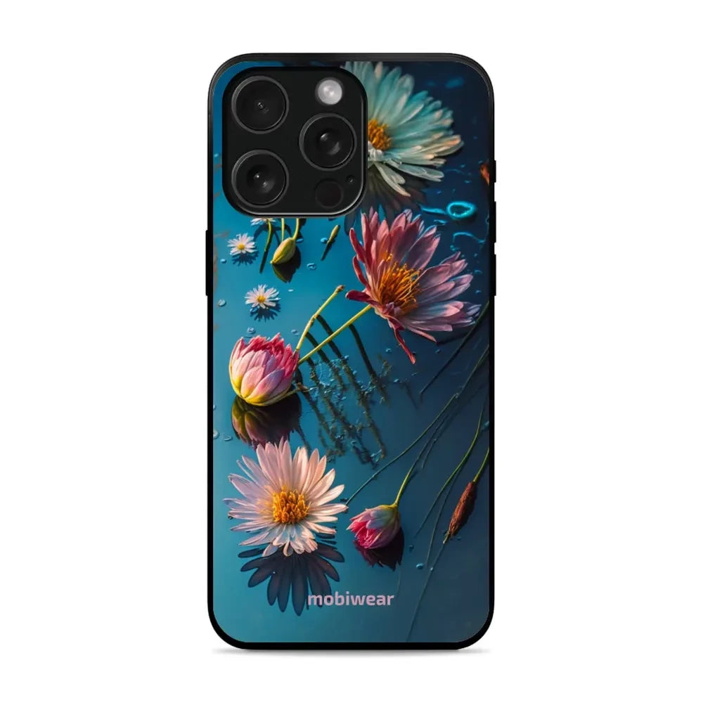 Handyhülle für iPhone 15 Pro, Mobiwear Glossy Case, Blau-Blumig