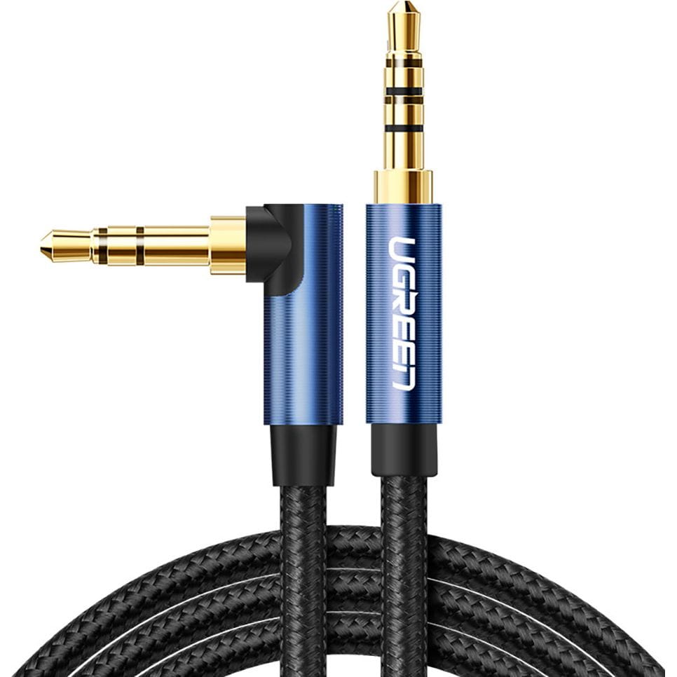 Ugreen Audiokabel AUX 3,5 mm Miniklinke (2x Stecker) 2 m, Schwarz mit blauen Steckern