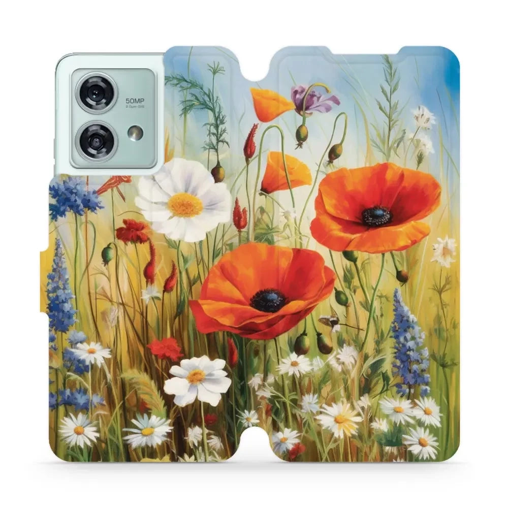 Handyhülle mit klappe für Motorola Edge 40 Neo, Mobiwear Book, Wiesenblumen